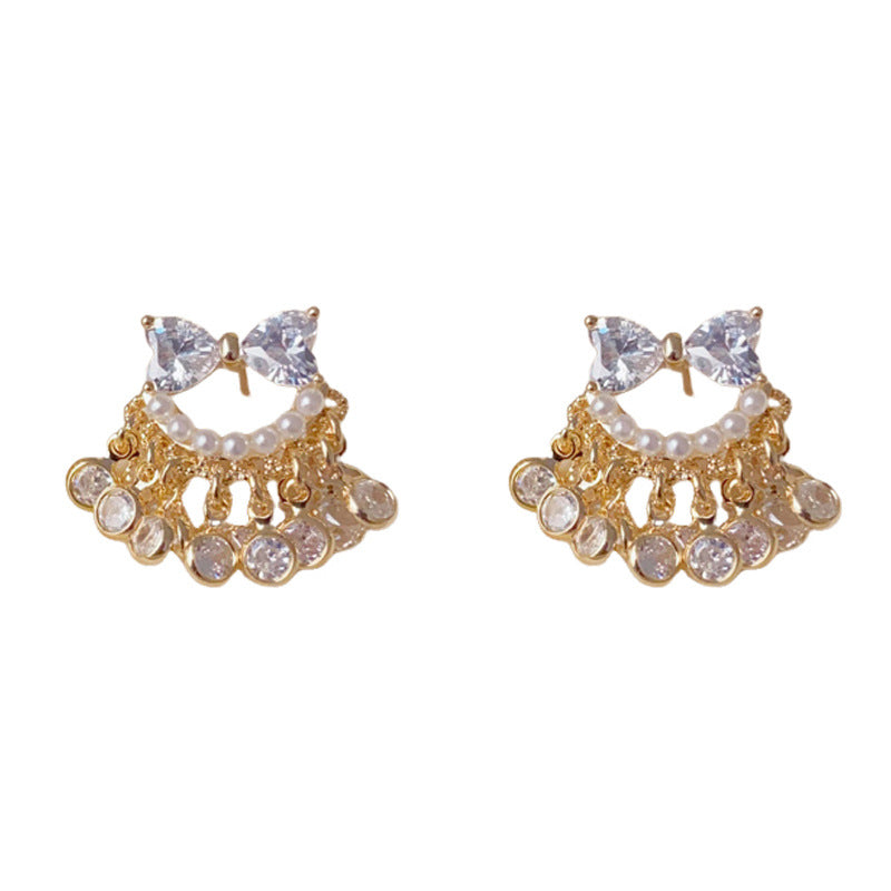 Elegant Zircon Bow Tassel Drop Earrings – Ultra-Sparkle Design