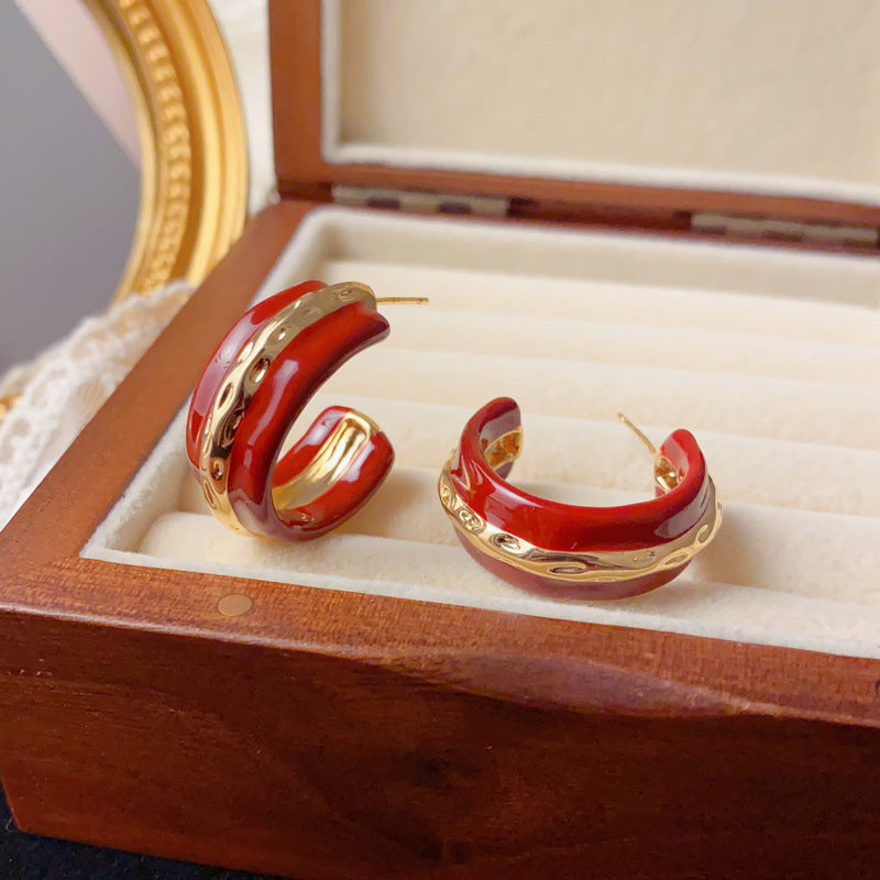 Luxury Drip-Oil Metal C-Hoop Earrings – Minimalist Design