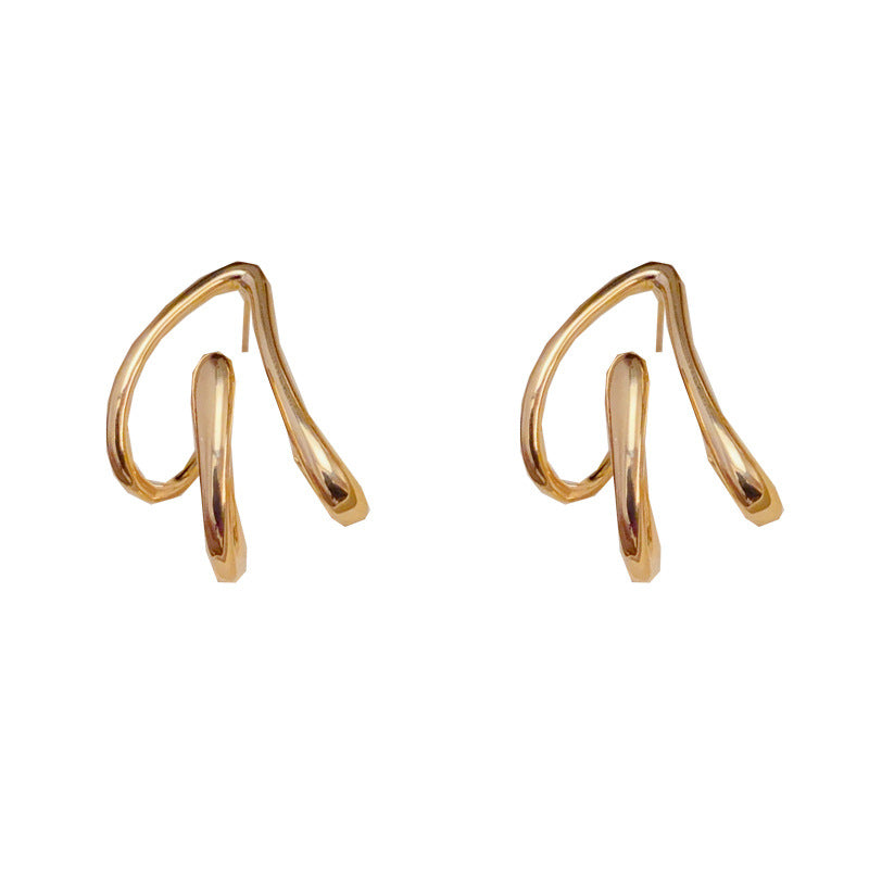 18K Gold-Plated Metal 3D Triangle Earrings - Modern Chic Design