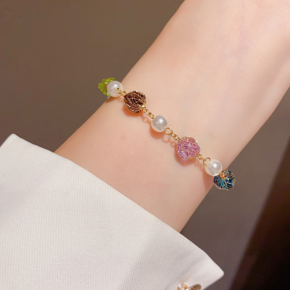 Eaioncol Colorful CZ Grid Pearl Bracelet Gold Silver