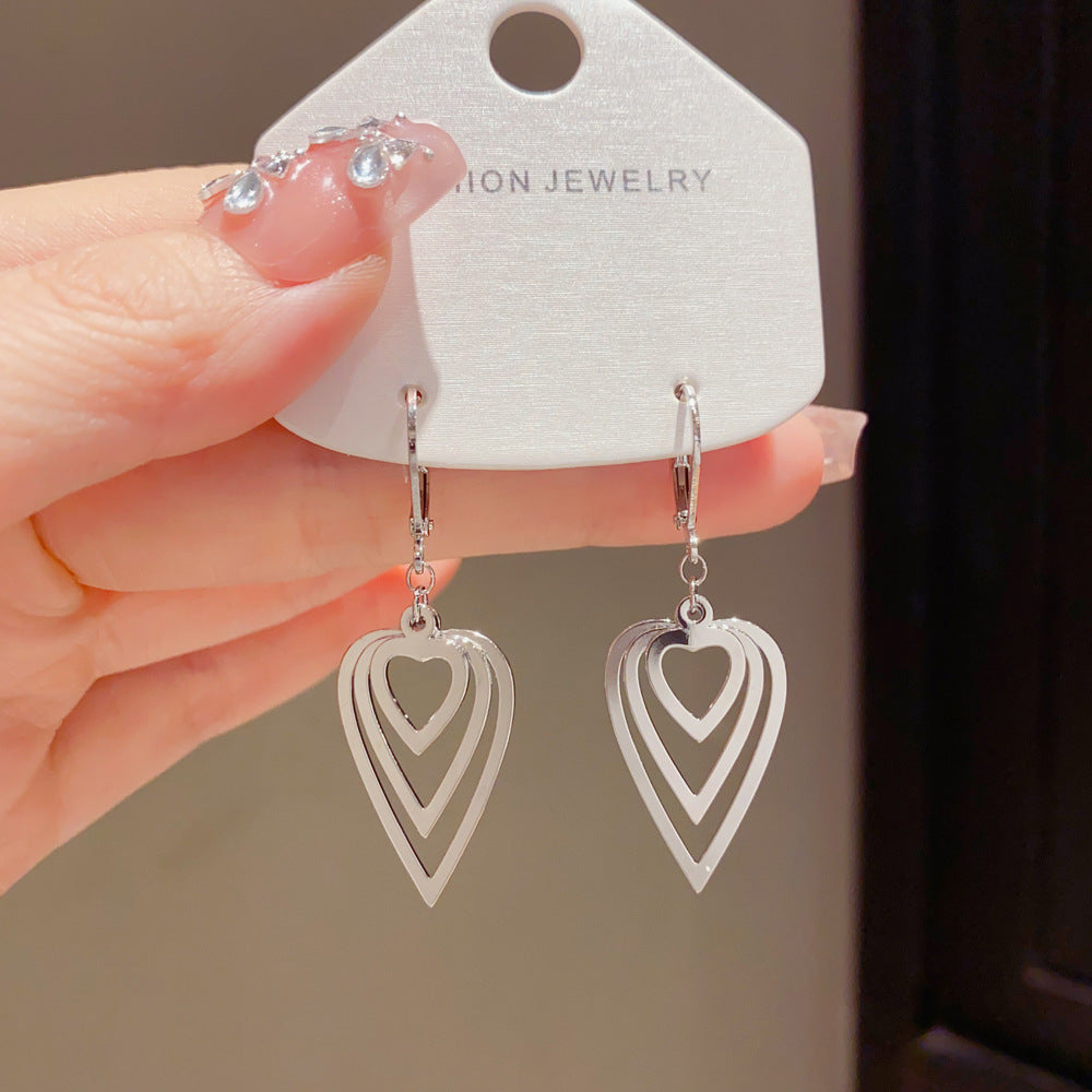 Eaioncol 3‑Layer Openwork Heart Drop Earrings Gold Silver