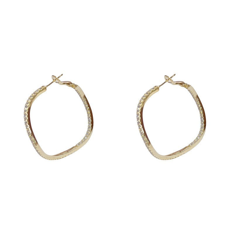 Eaioncol Full CZ Irregular Hoop Earrings Gold