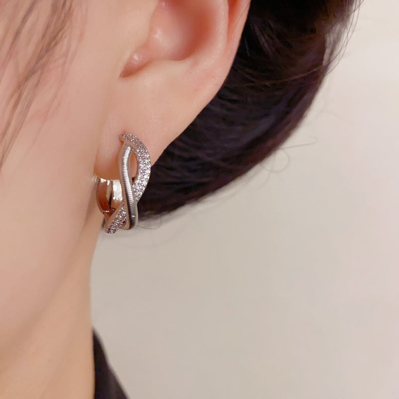 Elegant Zircon Cross Metal Hoop Earrings – Geometric Design