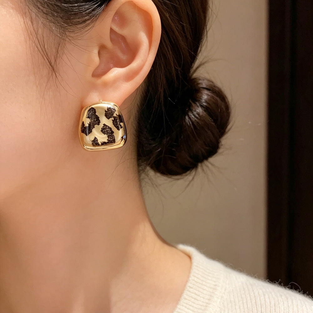 Eaioncol Irregular Leopard Square Stud Earrings Gold