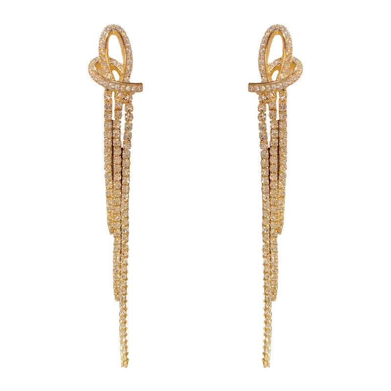 14K Gold-Plated Heart-Shaped Diamond Drop Earrings - Tassel Design