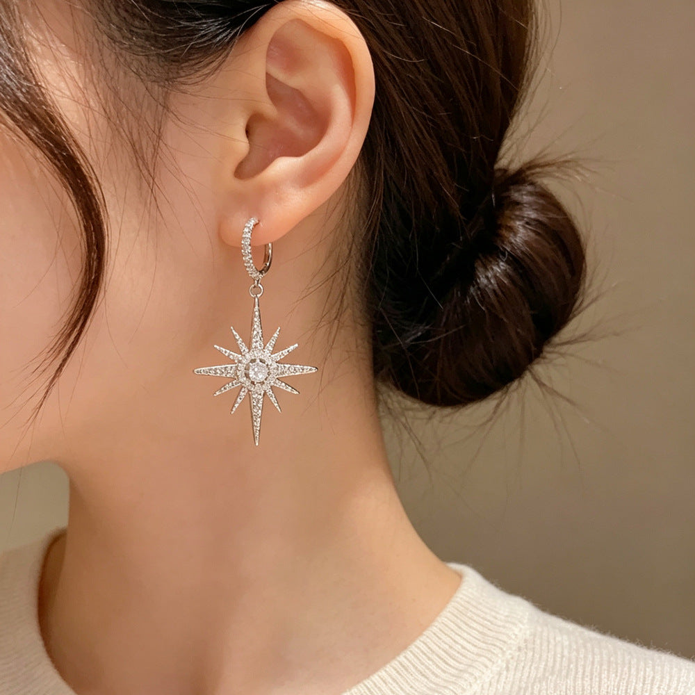Eaioncol Star CZ Tassel Hoop Earrings 14K Gold Plated Silver
