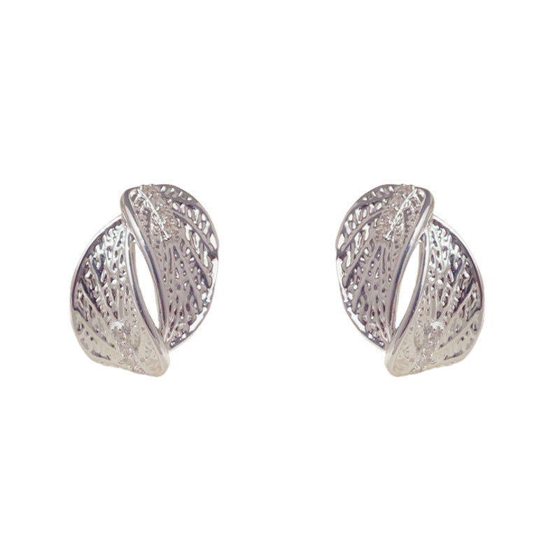 Elegant Zircon Metal Leaf Stud Earrings – Floral Design