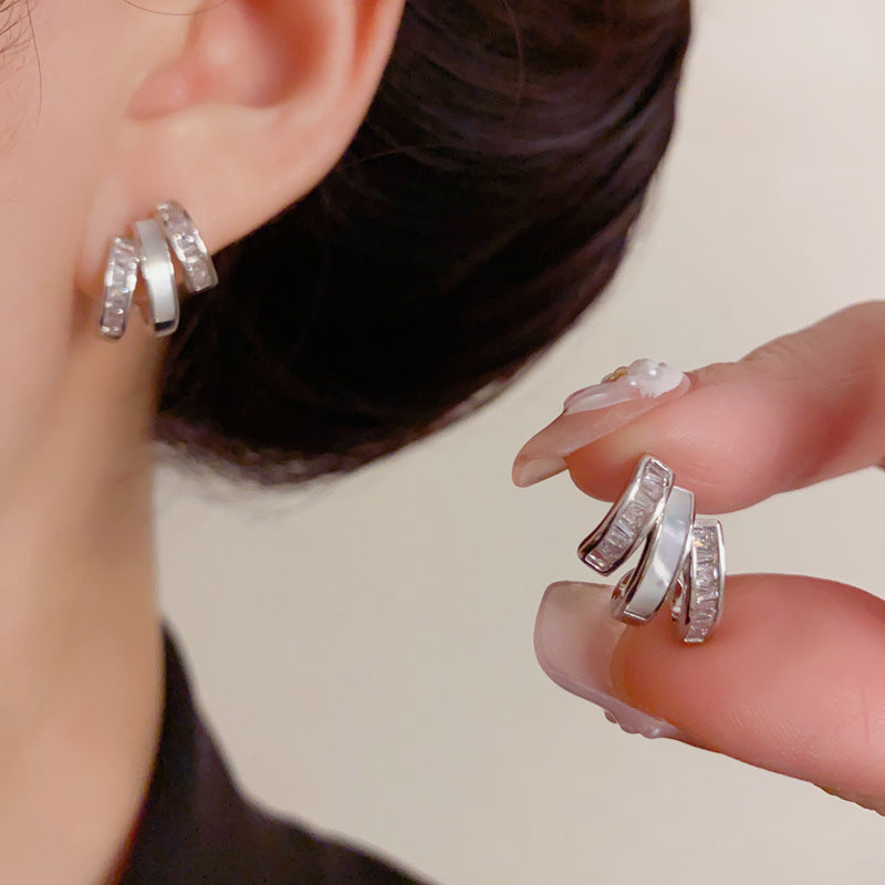 Luxury Multi-Layer Geometric Zircon Stud Earrings – Elegant Design