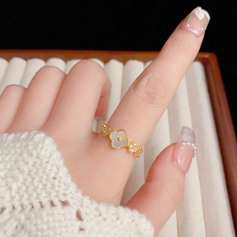 14K Gold-Plated Shell Flower Open Ring - Elegant and Sweet Design