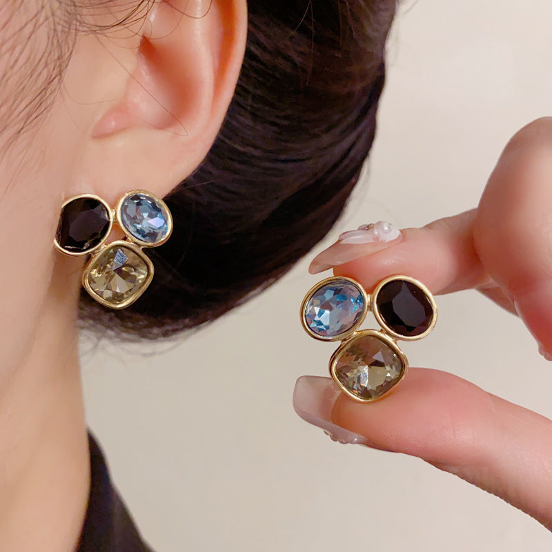 Luxury Colorful Geometric Zircon Earrings – Elegant Design