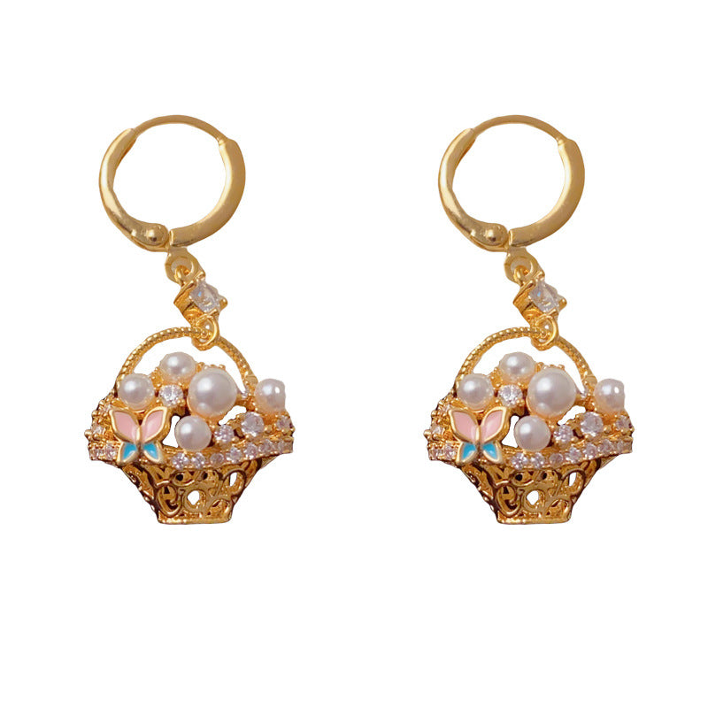 Luxury Pearl Butterfly Flower Basket Earrings – Minimalist design