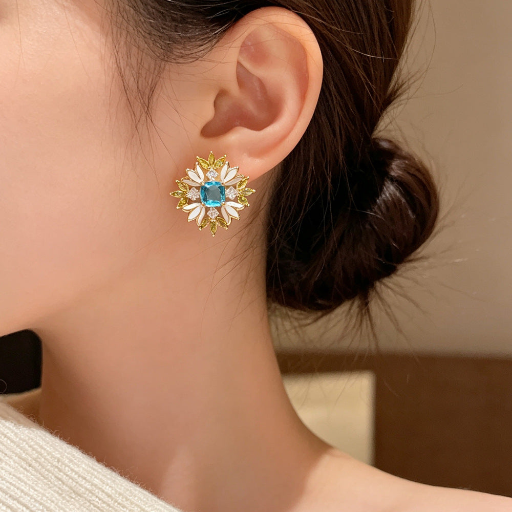 Eaioncol CZ Flower Stud Earrings 14K Gold Plated