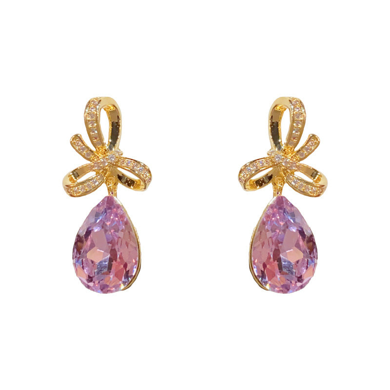 14K Gold-Plated Bowknot Purple Waterdrop Earrings-Elegant &Chic Design