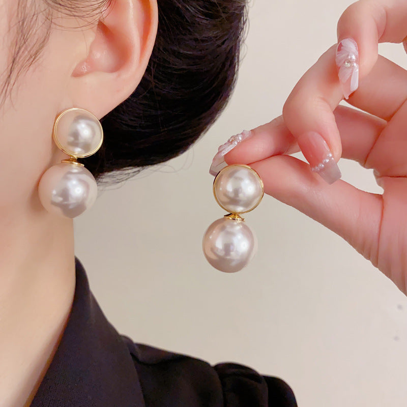 Eaioncol Geometric Large Pearl Drop Earrings Gold