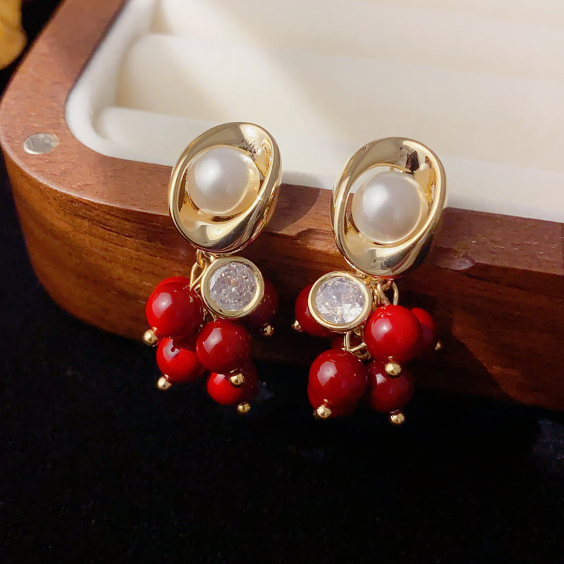 Luxury Geometric Pearl Bead Tassel Drop Earrings – Elegant Design