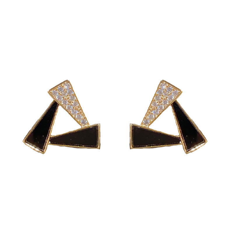 14K Gold-Plated Zircon Geo Triangle Stud Earrings - Minimalist Design