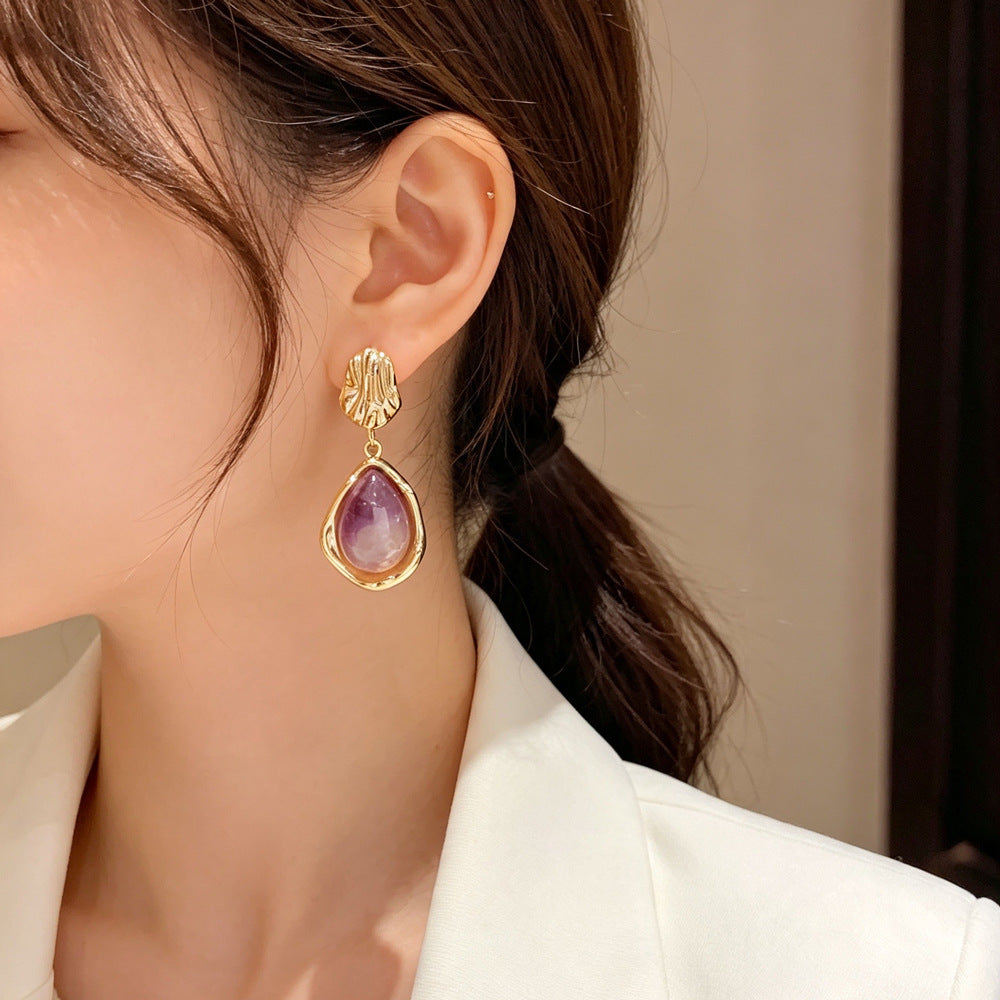 Eaioncol Irregular Metal Drop Earrings Black Purple