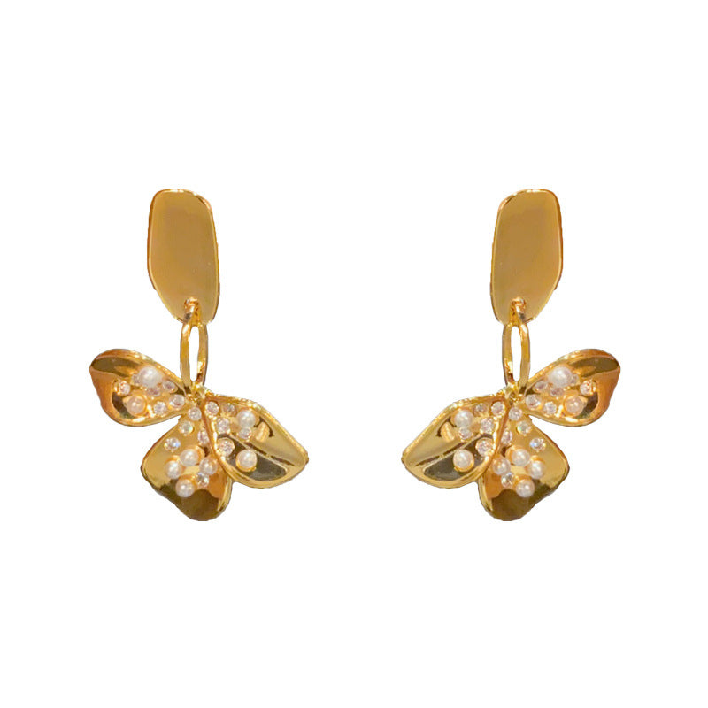 18K Gold-Plated Metal Pearl Petal Earrings - Elegant Vintage Design