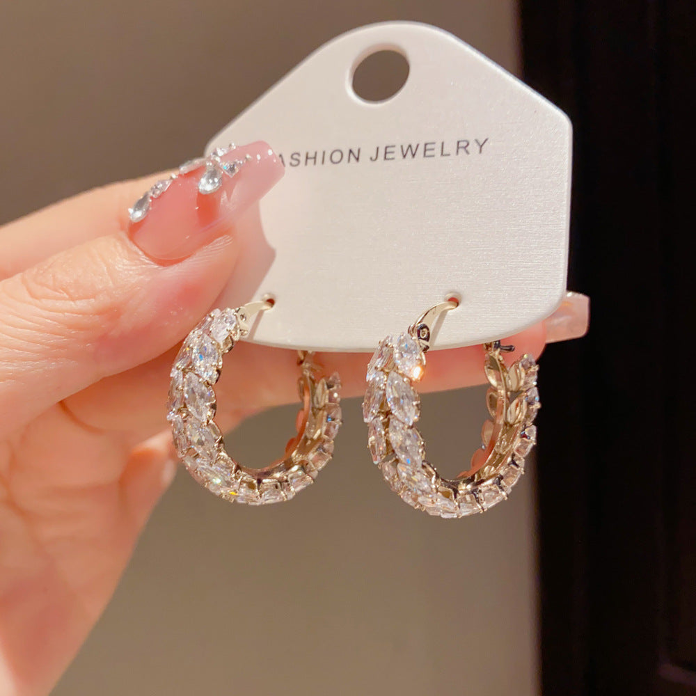 Eaioncol Coffee Gold Wheat CZ Hoop Earrings 14K Gold Plated