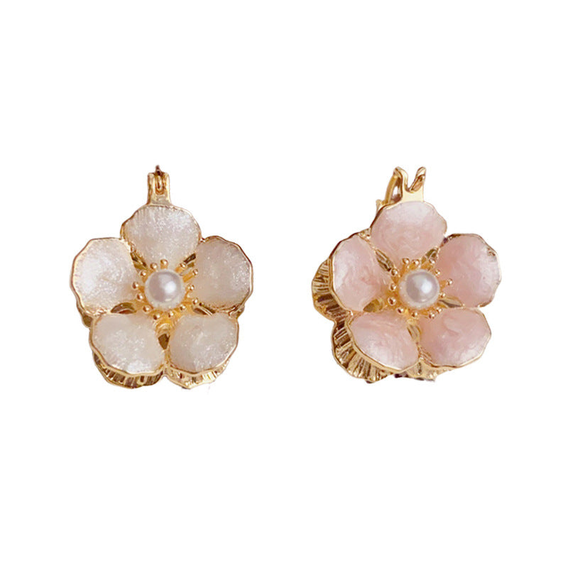 14K Gold Minimalist Dual-Color Enamel Petal Earrings – Floral Design