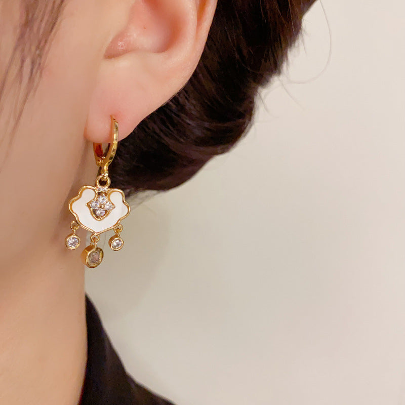 14K Gold-Plated Shell Peace Lock Tassel Earrings - Minimalist Design