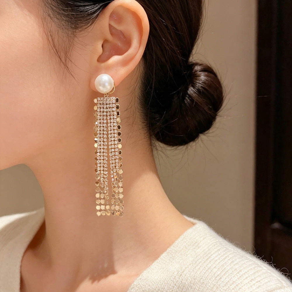 Eaioncol Pearl Geometric Tassel Drop Earrings Warm Gold