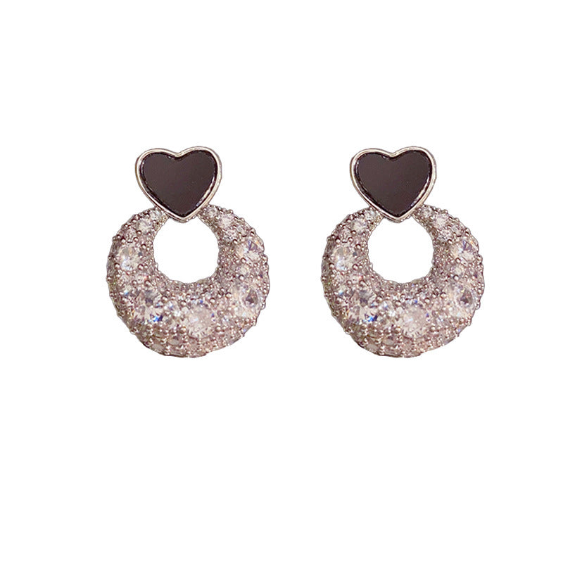 14K Gold Plated Heart Circle Zircon Stud Earrings -Luxe Minimalist Design