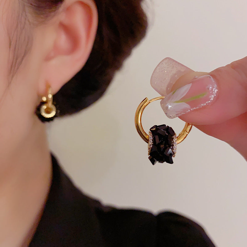 14K Gold-Plated Black Crystal Two-Way Earrings-Chic Minimalist Design