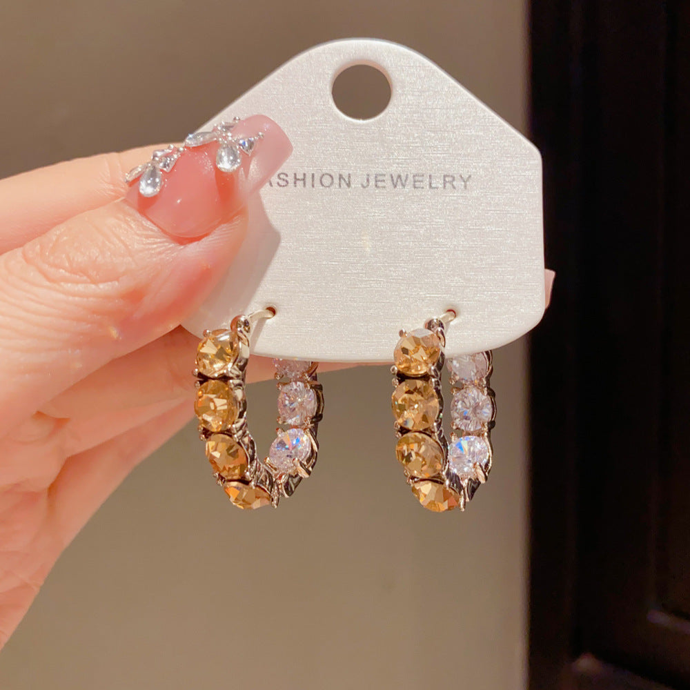 Eaioncol Geometric Coffee CZ Hoop Earrings Gold