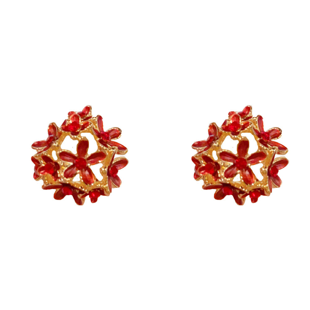 Eaioncol Thin-Coat Floral Stud Earrings Green Red