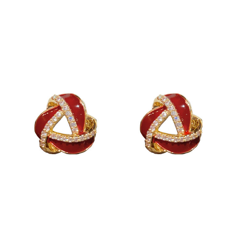 14K Gold-Plated Red Hollow Oil-Drop Triangle Earrings - Chic Design