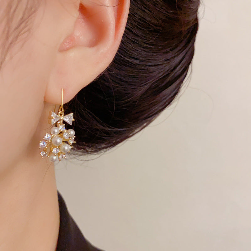 Luxury Bow Zircon Pearl Ball Drop Earrings – Elegant Design