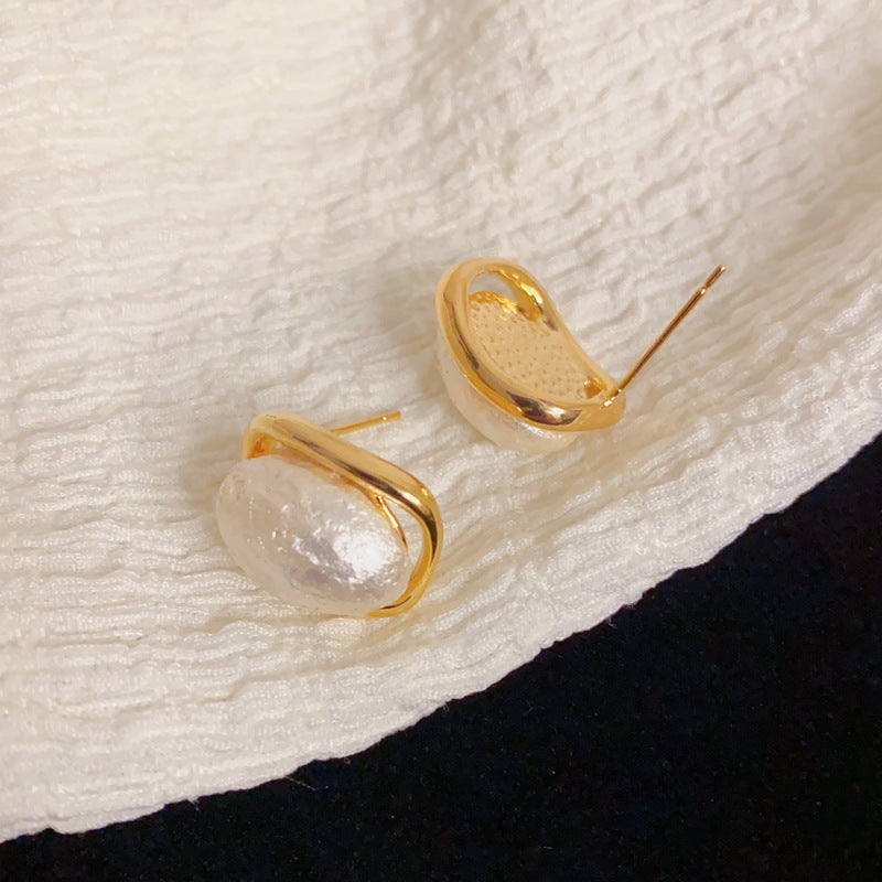 Elegant Cotton Ball Oval Stud Earrings – French Gentle Design