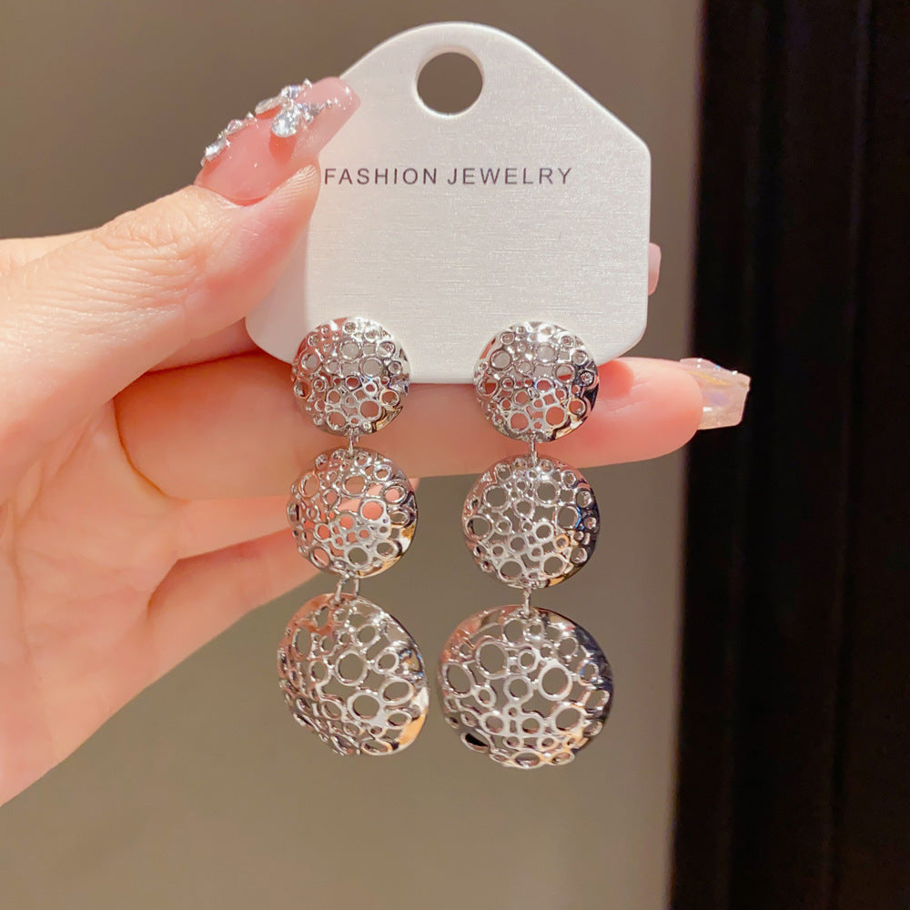 Eaioncol Openwork Circle Tassel Drop Earrings Gold Silver