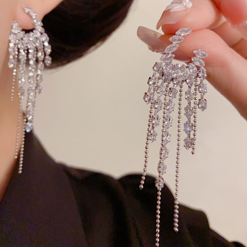 Luxury Zircon Geometric Tassel Drop Earrings – Elegant Design