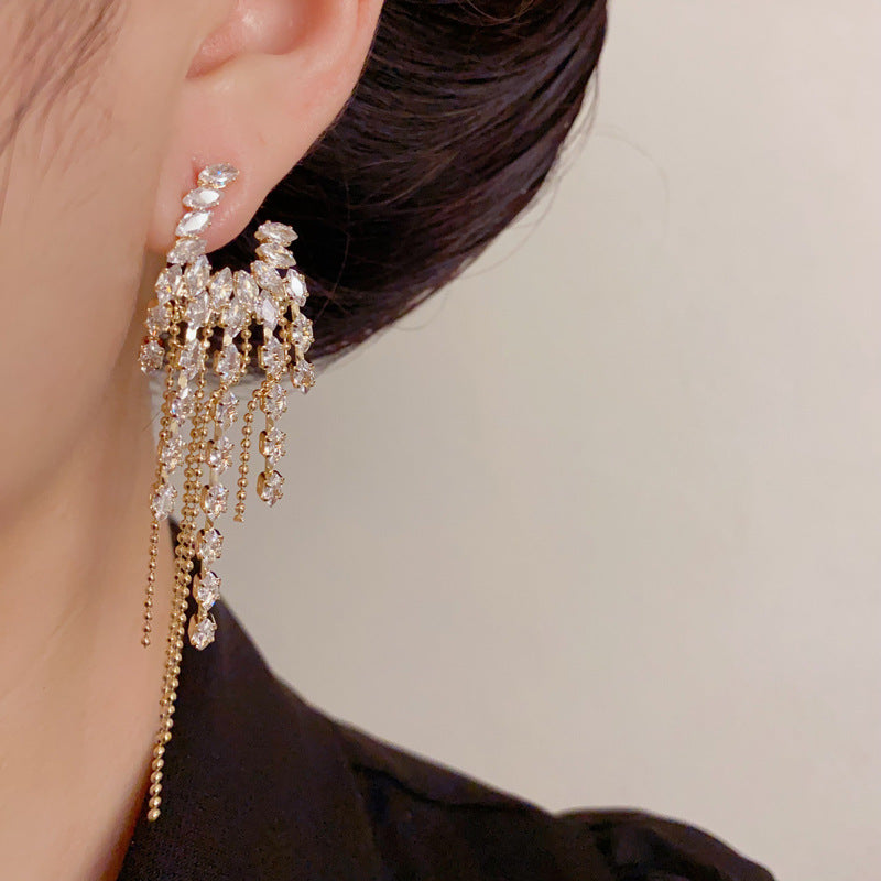 Luxury Zircon Geometric Tassel Drop Earrings – Elegant Design