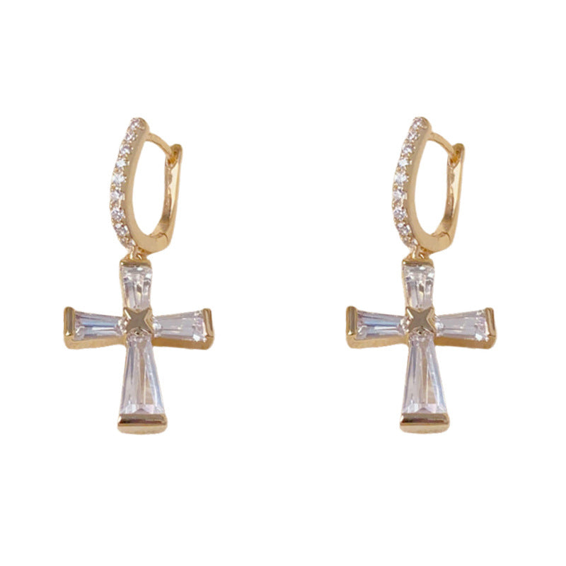 Luxury Zircon Cross Ear Cuff Earrings – Minimalist Design