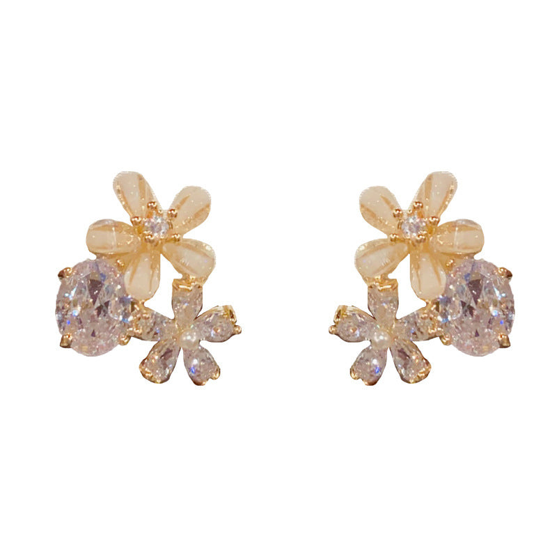Eaioncol Oval CZ Petal Stud Earrings Gold