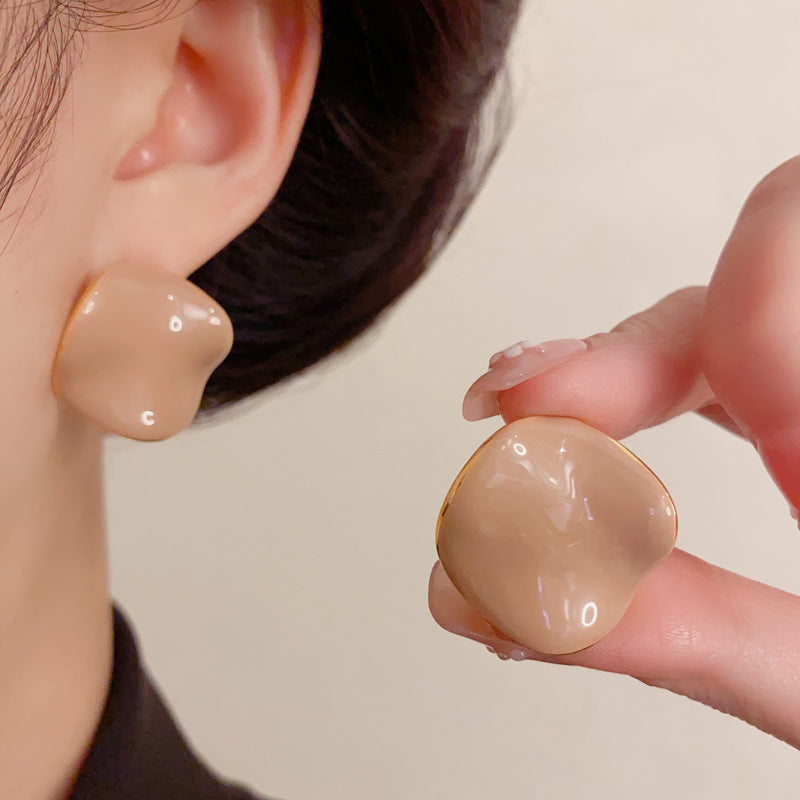 Luxury Irregular Wave Enamel Stud Earrings – French Retro Design
