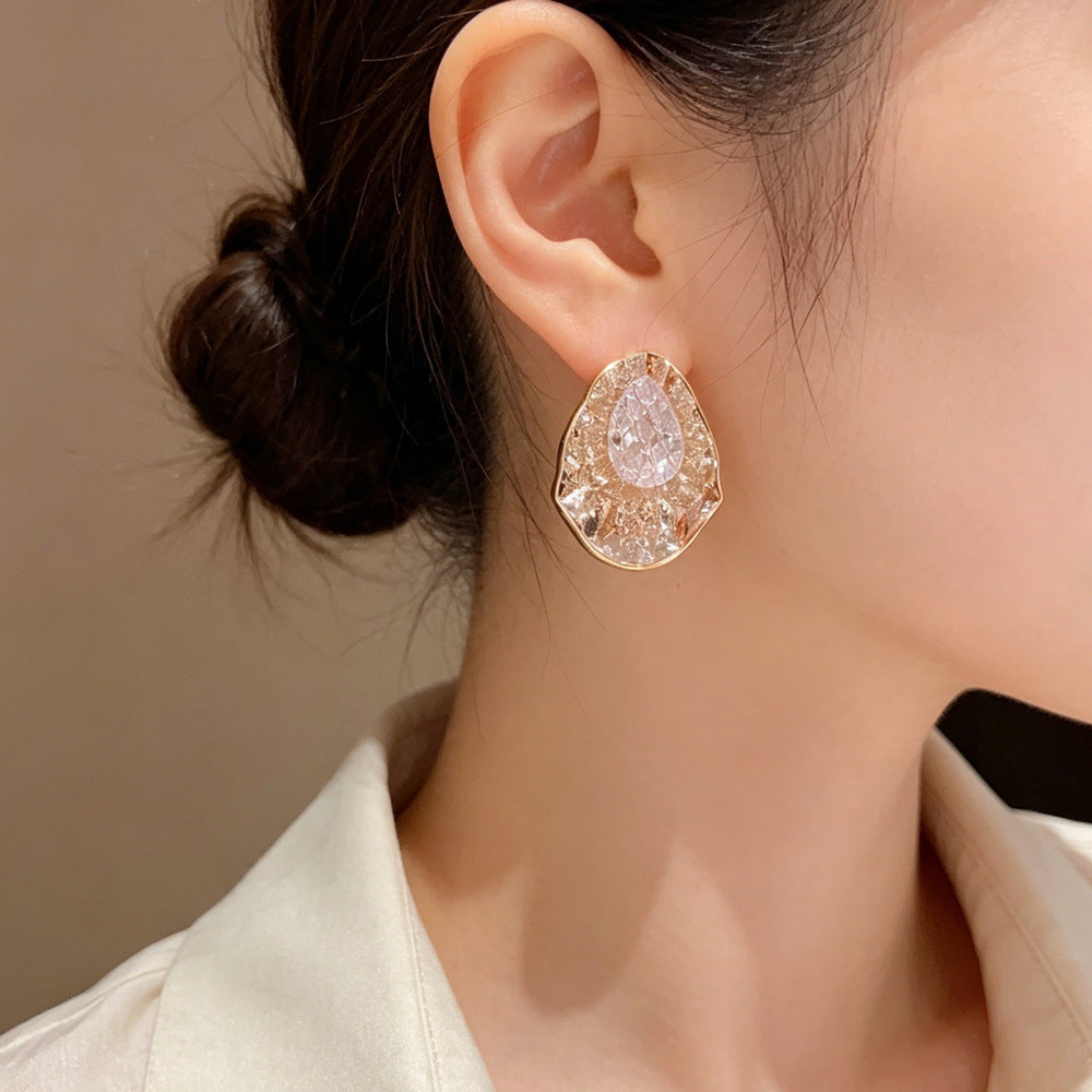 Eaioncol Coffee Irregular CZ Teardrop Earrings 14K Gold Plated