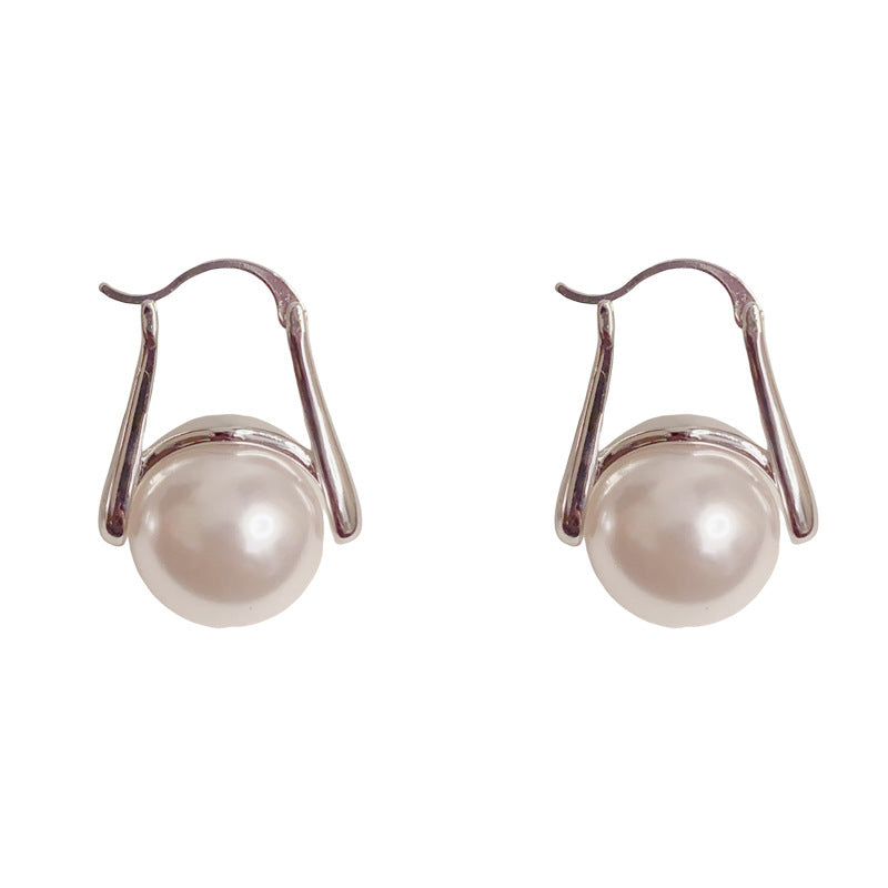 Eaioncol Round Pearl Hoop Earrings Gold Silver