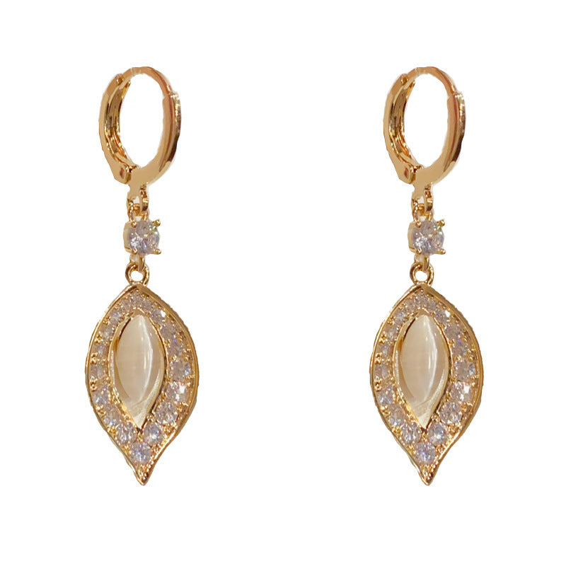 Eaioncol Leaf Tassel CZ Huggie Earrings Gold
