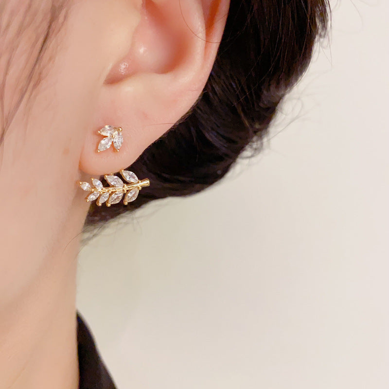 14K Gold-Plated Zircon Wheat Earrings - Luxe Leaf Design