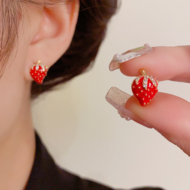 14K Gold-Plated Strawberry Stud Earrings - Cute & Playful Design