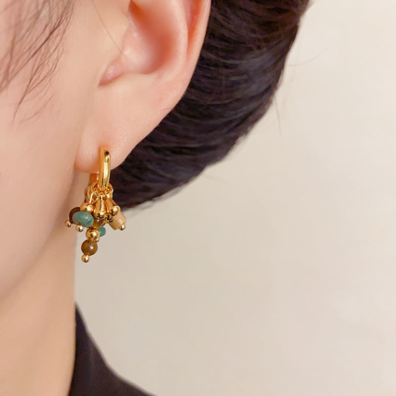 Luxury Meilard Tiger’s Eye Tassel Drop Earrings –French Retro Design