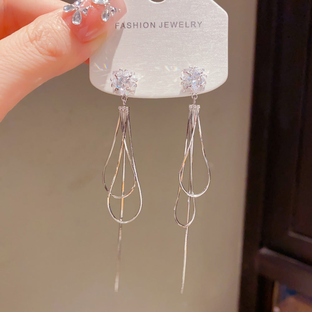 Eaioncol Geometric Long CZ Tassel Drop Earrings Gold Silver