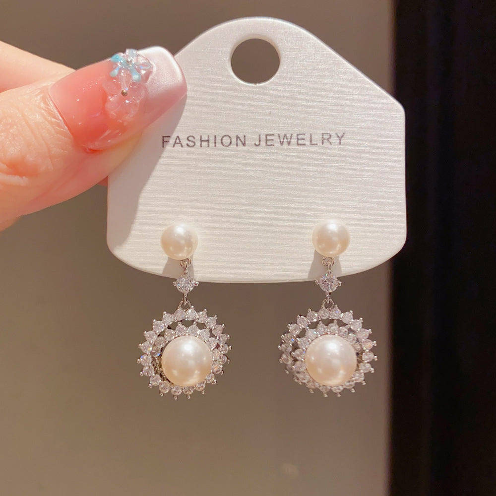 Eaioncol Sunflower CZ Pearl Earrings 14K Gold & Silver Plated