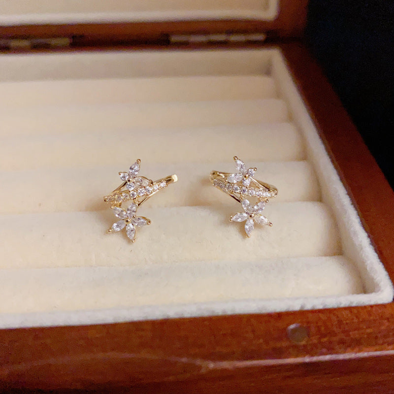 14K Gold Luxury Zircon Butterfly & Flower Earrings – Elegant Design