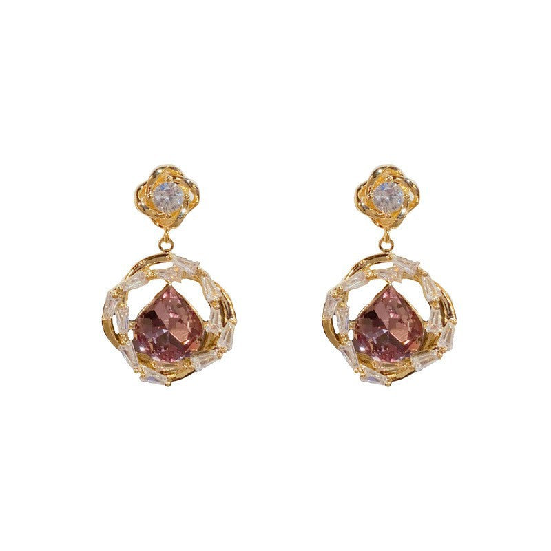 Eaioncol Geometric Zircon Halo Teardrop Drop Earrings Gold