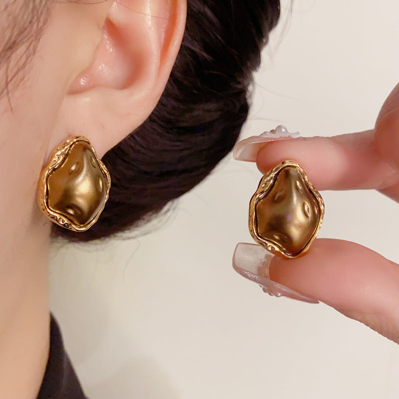 14K Gold-Plated Brown Irregular Oval Earrings - Vintage Chic